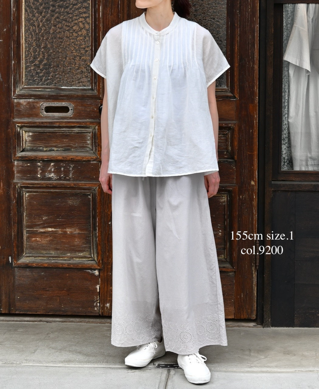 INSL26345 80s VOILE PLAIN WITH CUT WORK LACE EASY PANTS