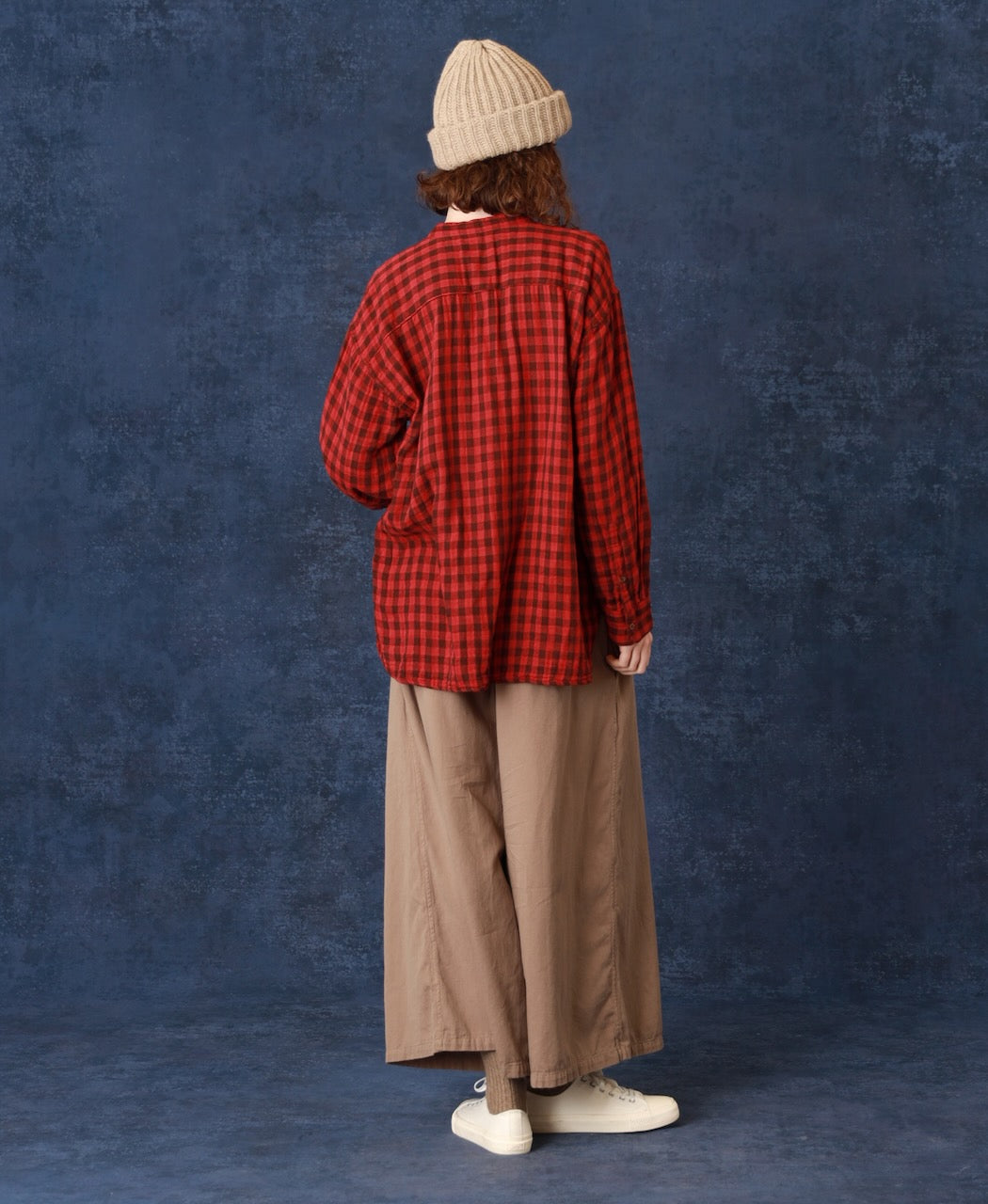 INAM2681DGD COTTON DOUBLE GAUZE CHECK OVERDYE UTILITY BANDED COLLAR SHIRT