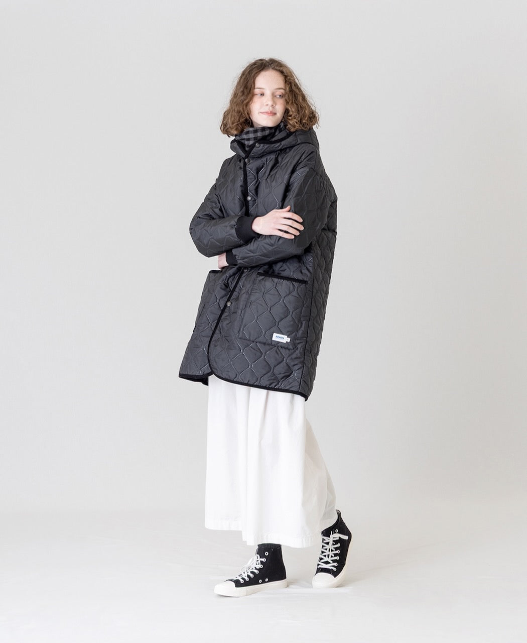 NAM2562PP PLAIN POLYESTER×PLAIN POLYESTER OVERSIZED MID-LENGTH HOODED COAT WITH RIBBED CUFF