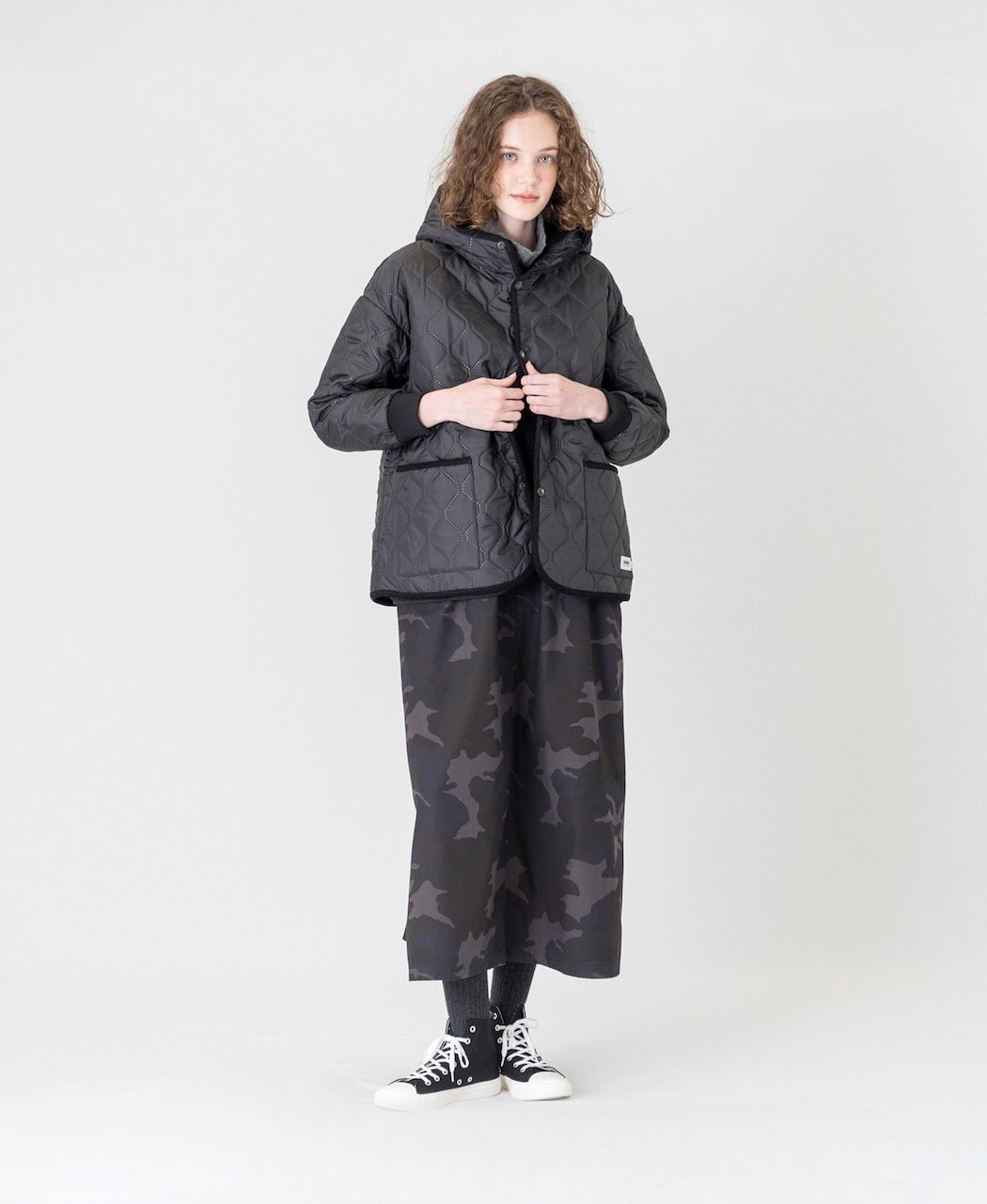 NAM2561PP PLAIN POLYESTER×PLAIN POLYESTER OVERSIZED HOODED JACKET WITH RIBBED CUFF