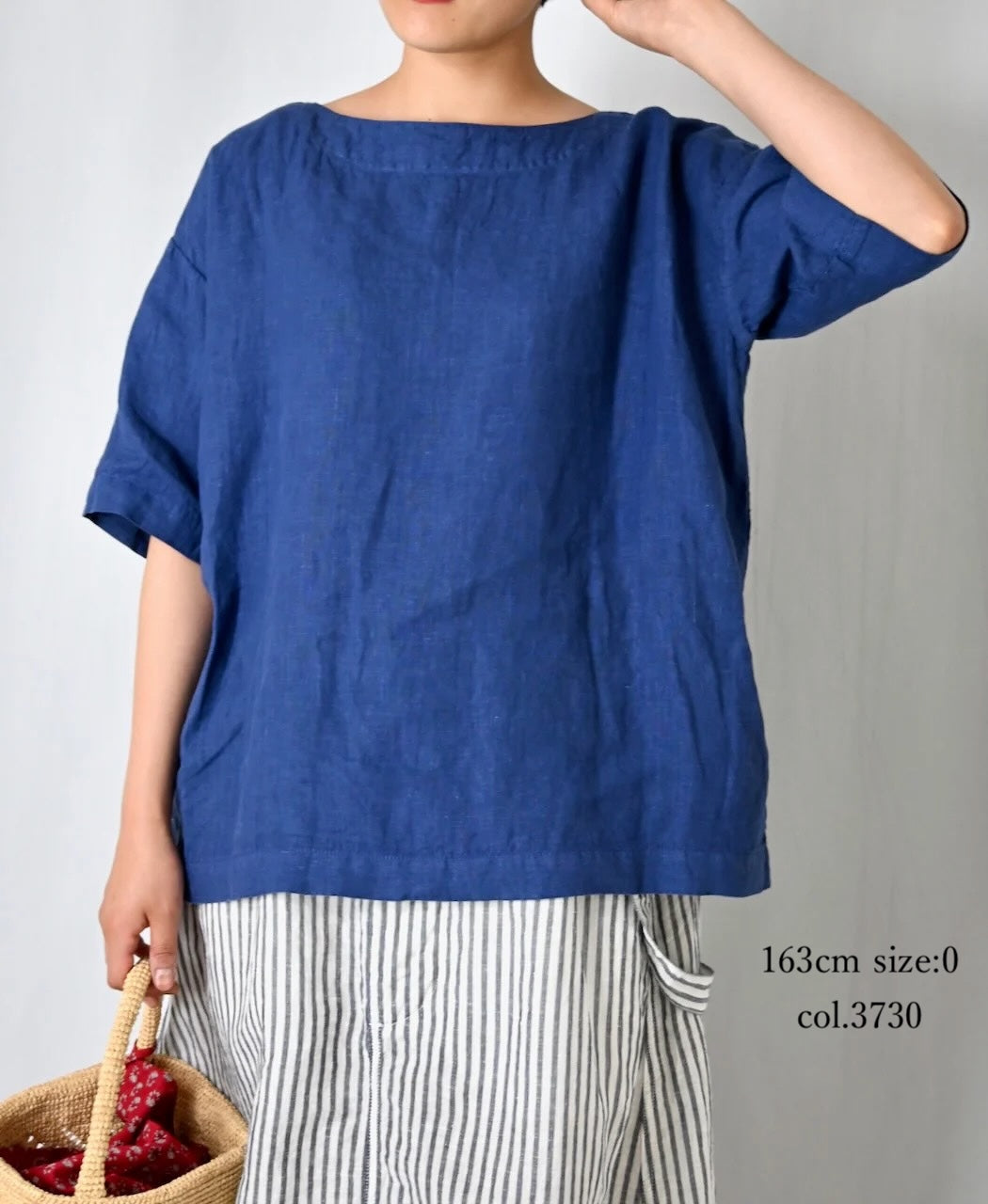 NAM1631LP LINEN PLAIN OVERDYE BOAT NECK S/SL SHIRT