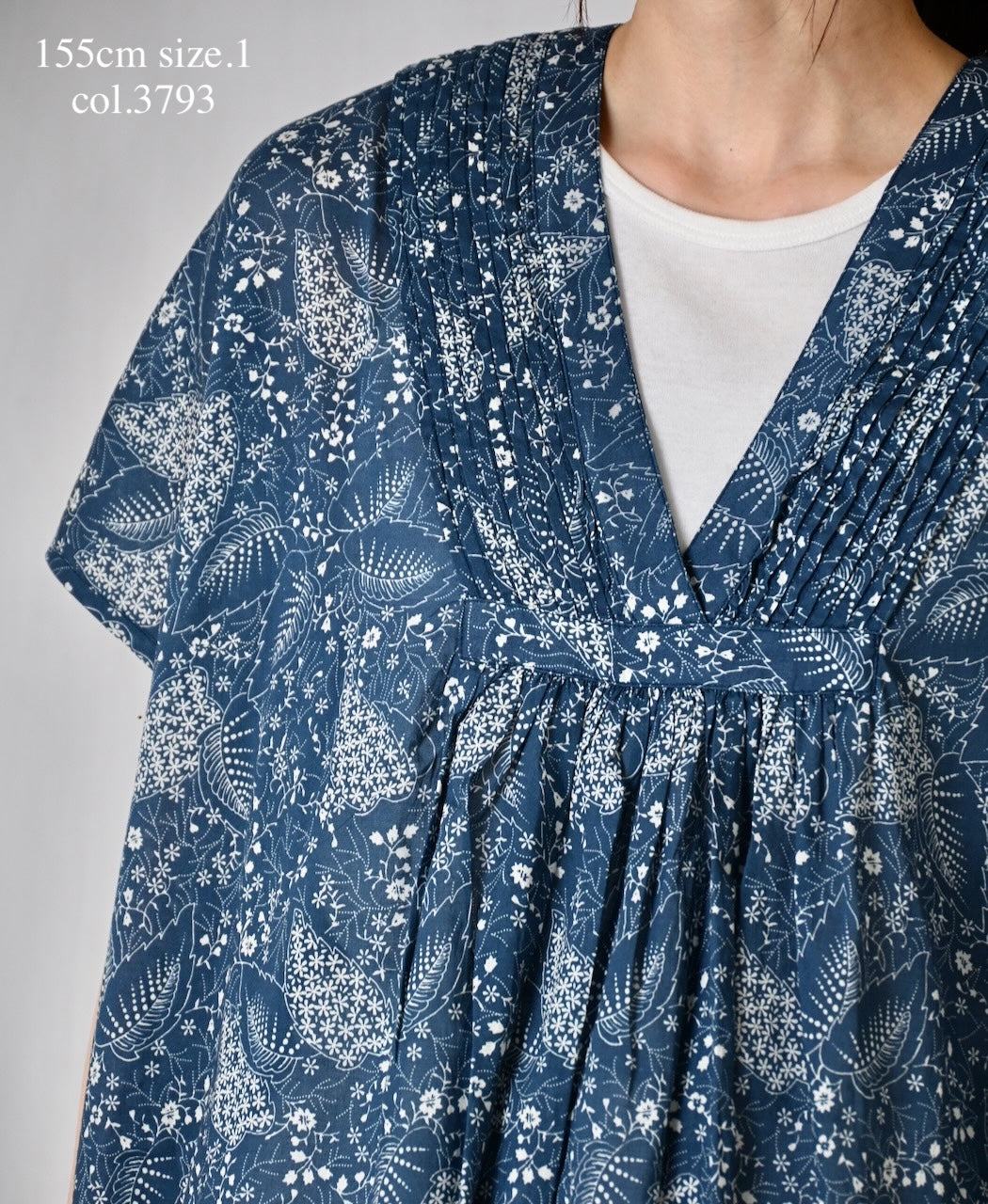 NSL26064 80s VOILE LEAF & FLOWER PRINT V-NECK FRENCH/SL TUNIC