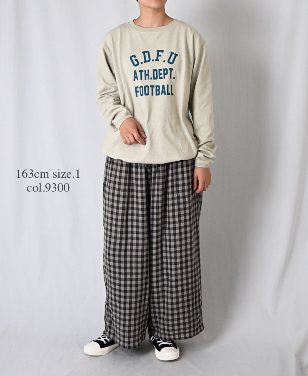 INAM2684DGD COTTON DOUBLE GAUZE CHECK OVERDYE GATHERED EASY PANTS WITH LINING