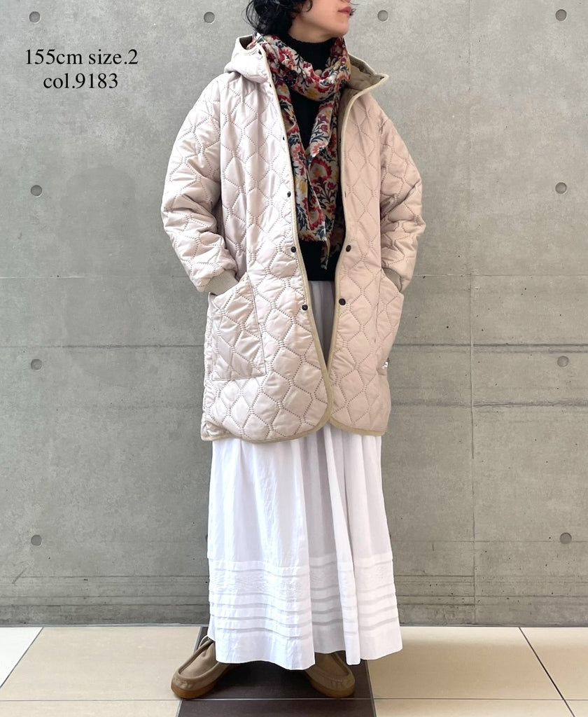 NAM2562PP PLAIN POLYESTER×PLAIN POLYESTER OVERSIZED MID-LENGTH HOODED COAT WITH RIBBED CUFF