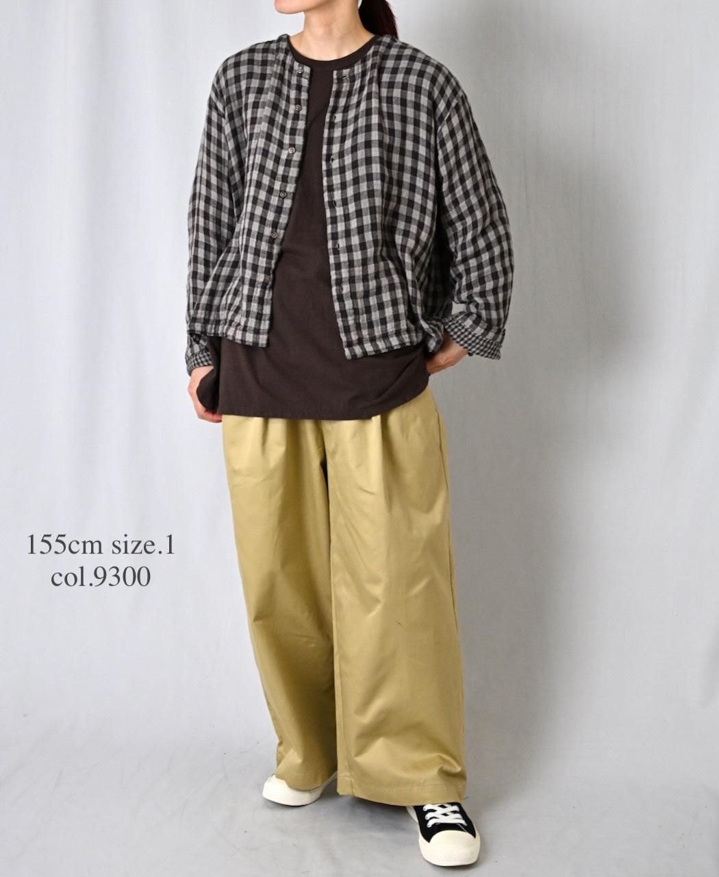 INAM2683DGD COTTON DOUBLE GAUZE CHECK OVERDYE CREW NECK CARDIGAN