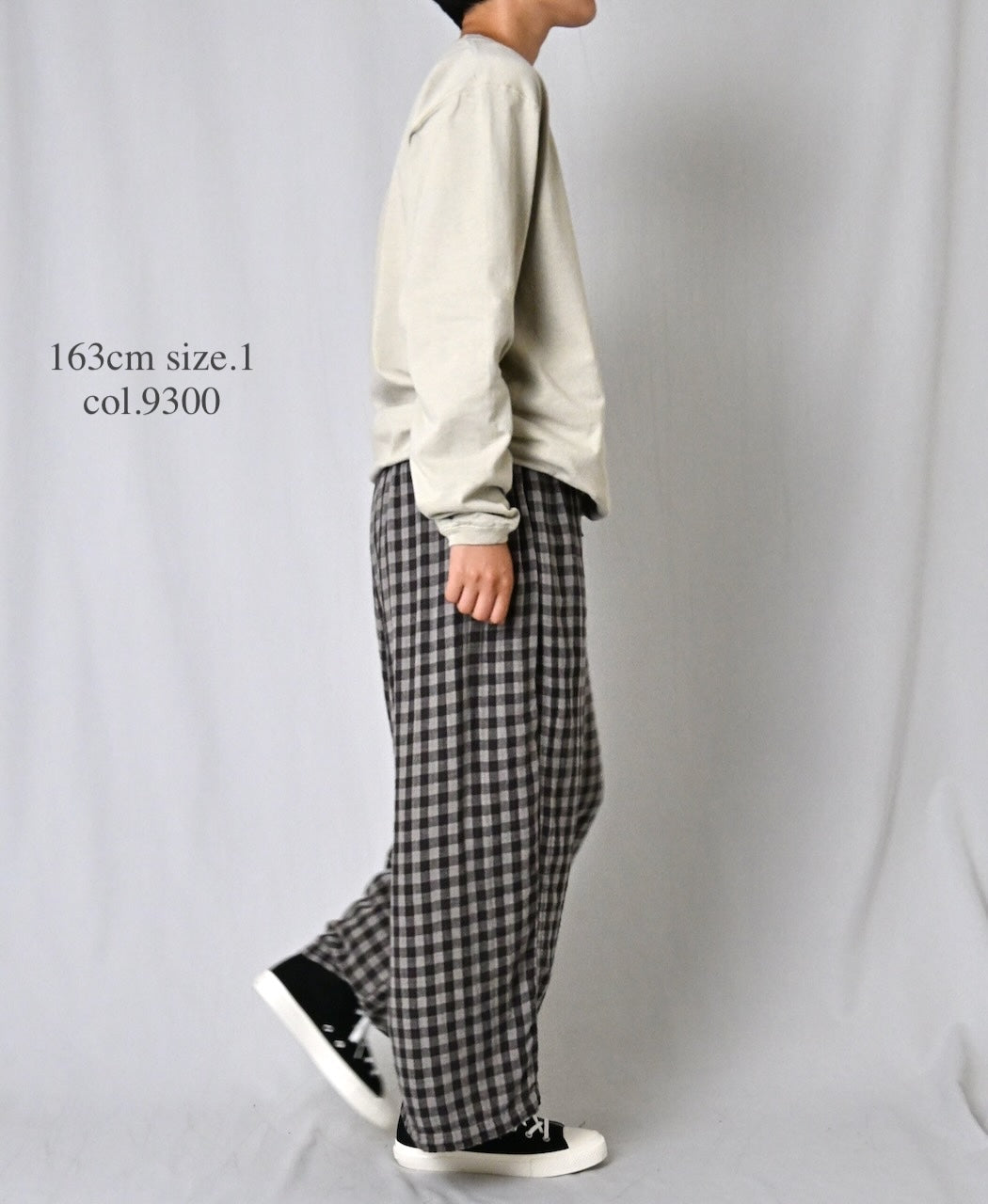 INAM2684DGD COTTON DOUBLE GAUZE CHECK OVERDYE GATHERED EASY PANTS WITH LINING