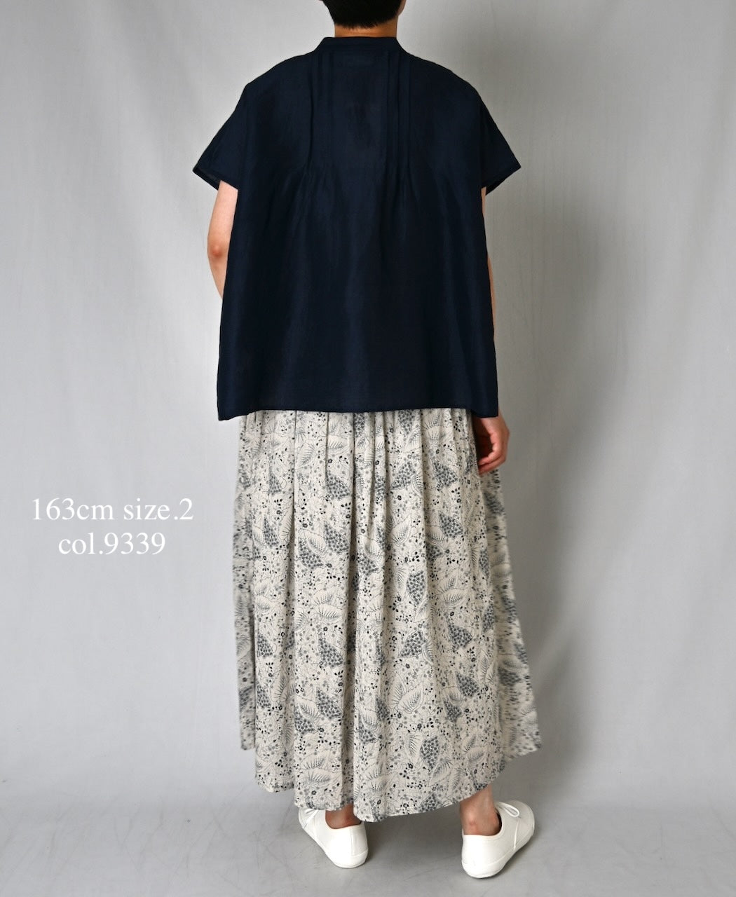 NSL26065 80s VOILE LEAF & FLOWER PRINT GATHERED SKIRT