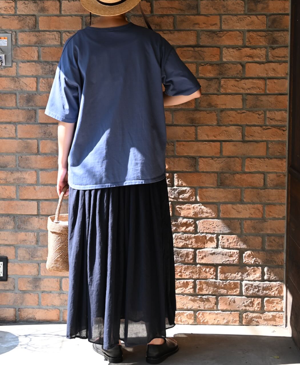NMDS26515D 80s ORGANIC VOILE STRIPE (OVERDYE) MINI PINTUCK FLARED SKIRT