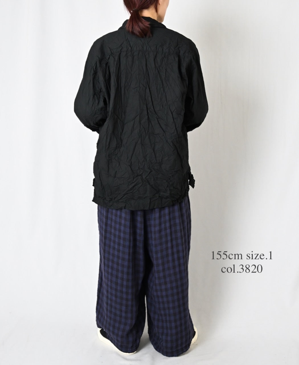 INAM2684DGD COTTON DOUBLE GAUZE CHECK OVERDYE GATHERED EASY PANTS WITH LINING
