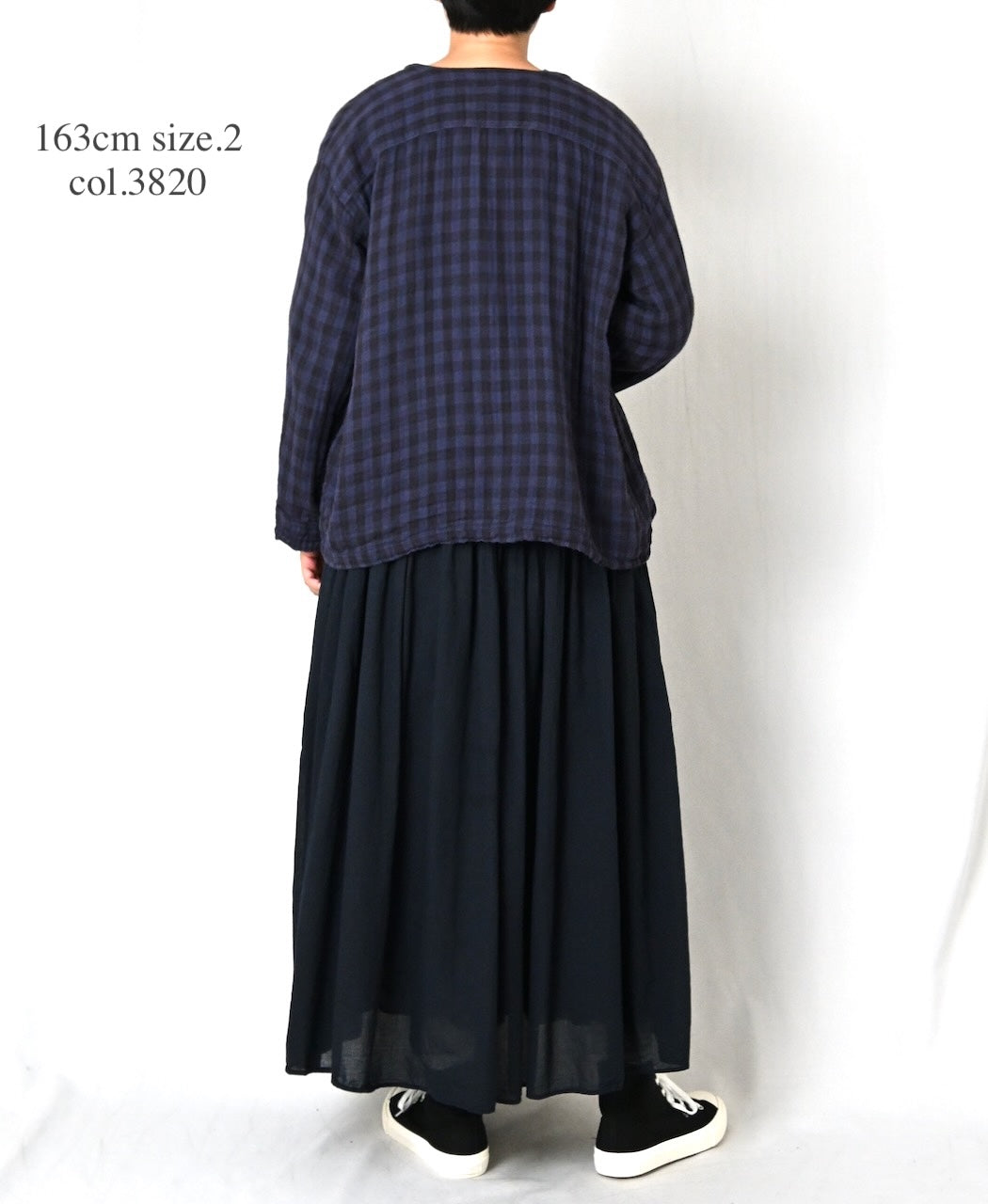 INAM2683DGD COTTON DOUBLE GAUZE CHECK OVERDYE CREW NECK CARDIGAN