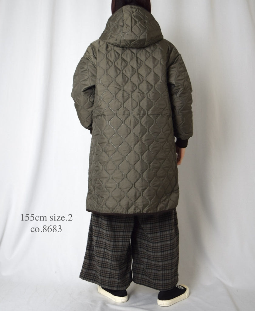 NAM2562PP PLAIN POLYESTER×PLAIN POLYESTER OVERSIZED MID-LENGTH HOODED COAT WITH RIBBED CUFF
