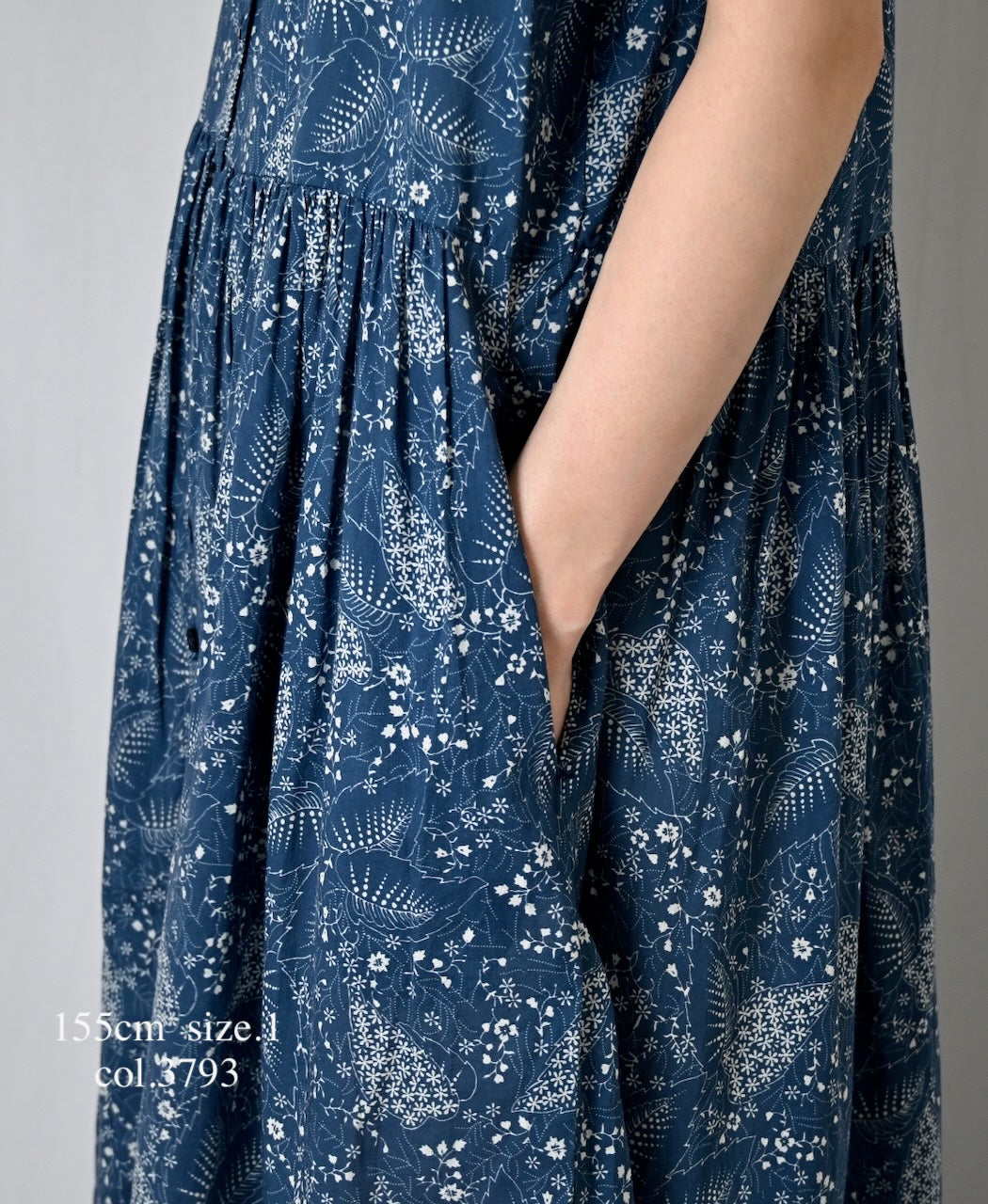 NSL26063 80s VOILE LEAF & FLOWER PRINT REGULAR COLLAR S/SL DRESS