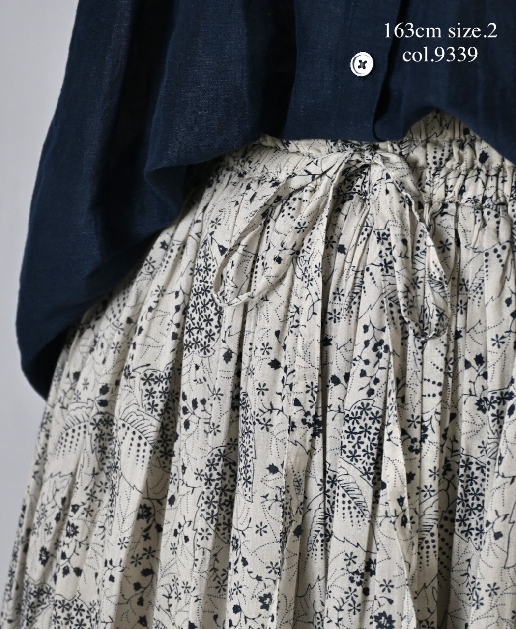 NSL26065 80s VOILE LEAF & FLOWER PRINT GATHERED SKIRT