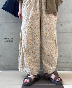 INAM2516FD COTTON FLOWER PRINT GATHERED EASY PANTS WITH LINING