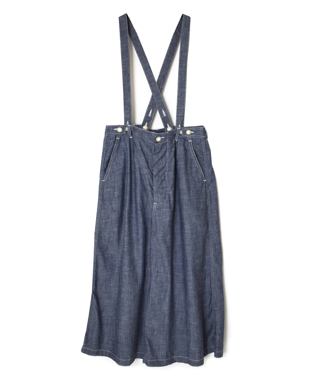 ISNAM2611CB NAVY (INDIGO) CHAMBRAY ADJUSTER TACK SKIRT WITH SUSPENDERS