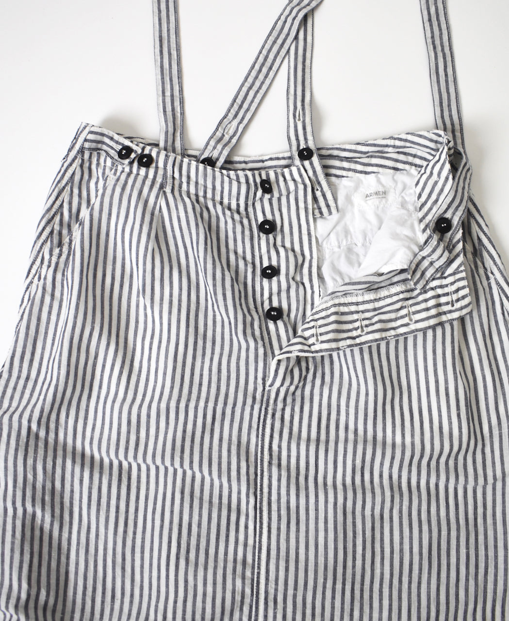 ISNAM2611S LINEN/COTTON STRIPE ADJUSTER TACK SKIRT WITH SUSPENDERS