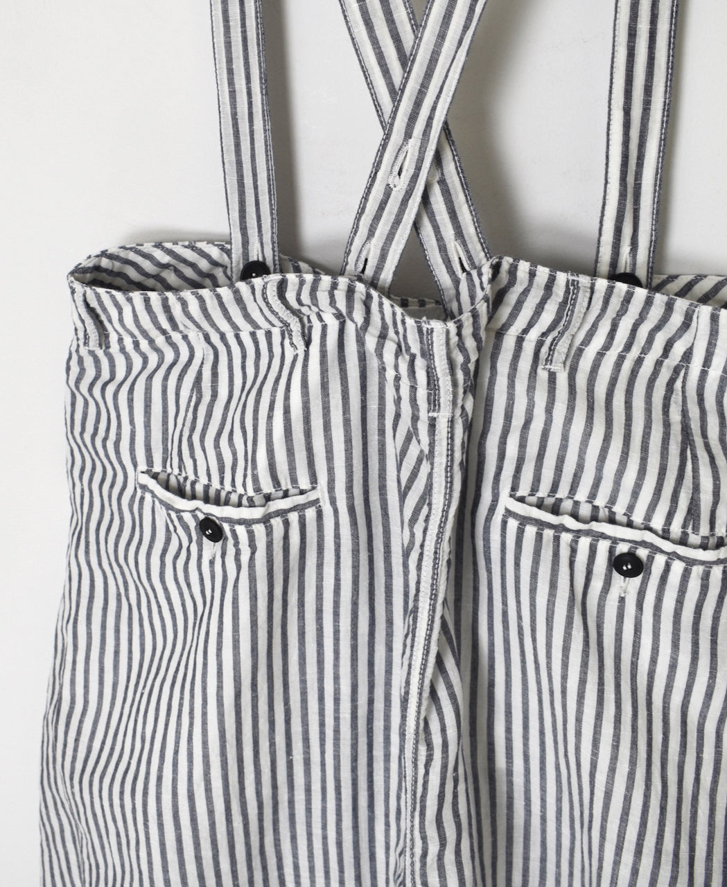 ISNAM2611S LINEN/COTTON STRIPE ADJUSTER TACK SKIRT WITH SUSPENDERS