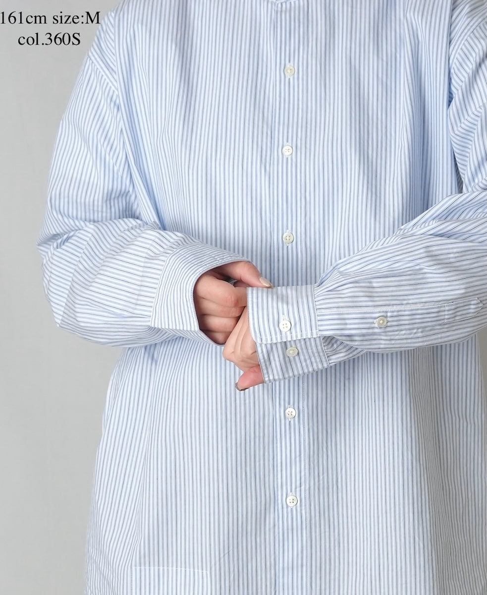 NVL2613 POPLIN STRIPE BANDED COLLAR L/SL SHIRT