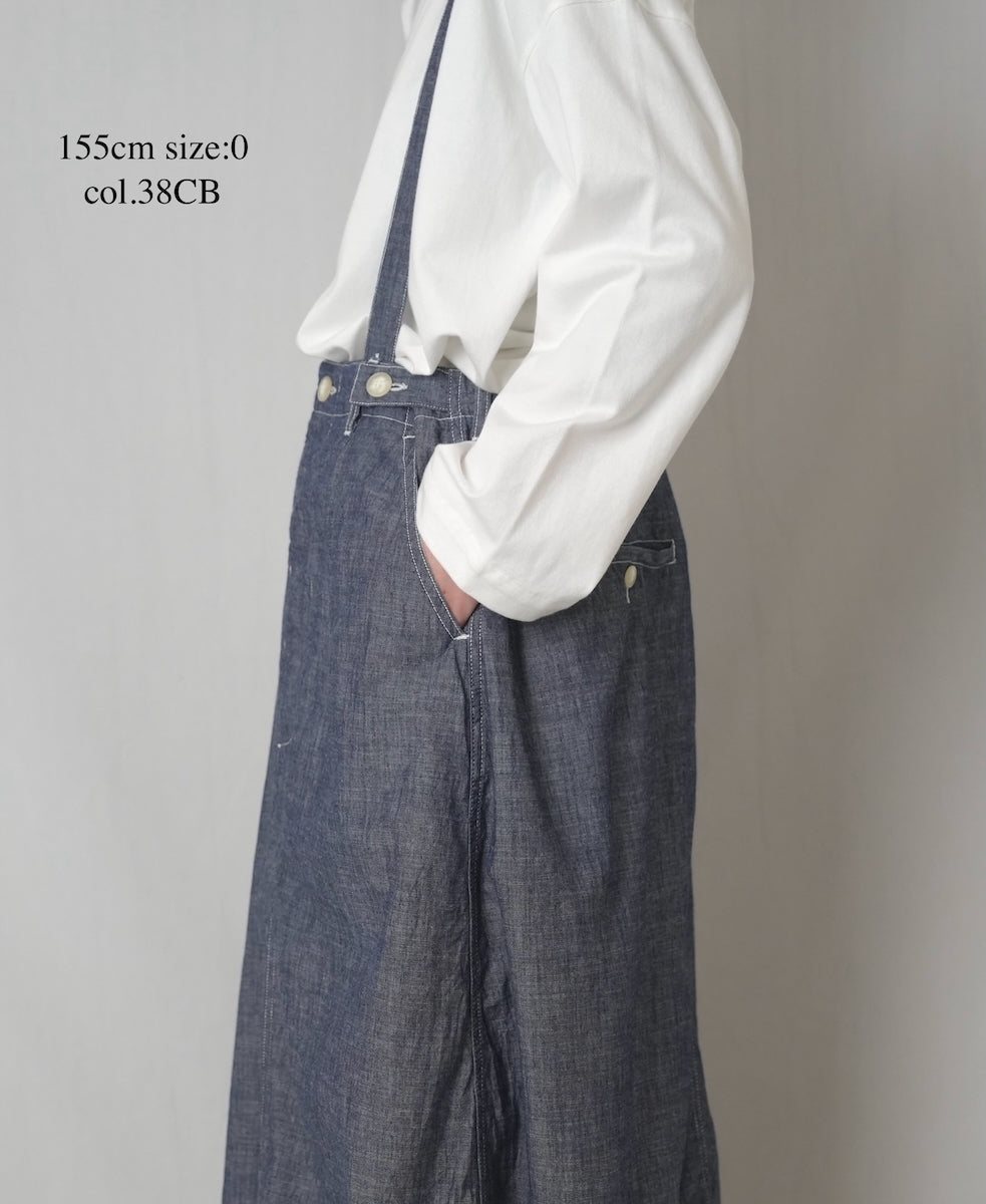 ISNAM2611CB NAVY (INDIGO) CHAMBRAY ADJUSTER TACK SKIRT WITH SUSPENDERS