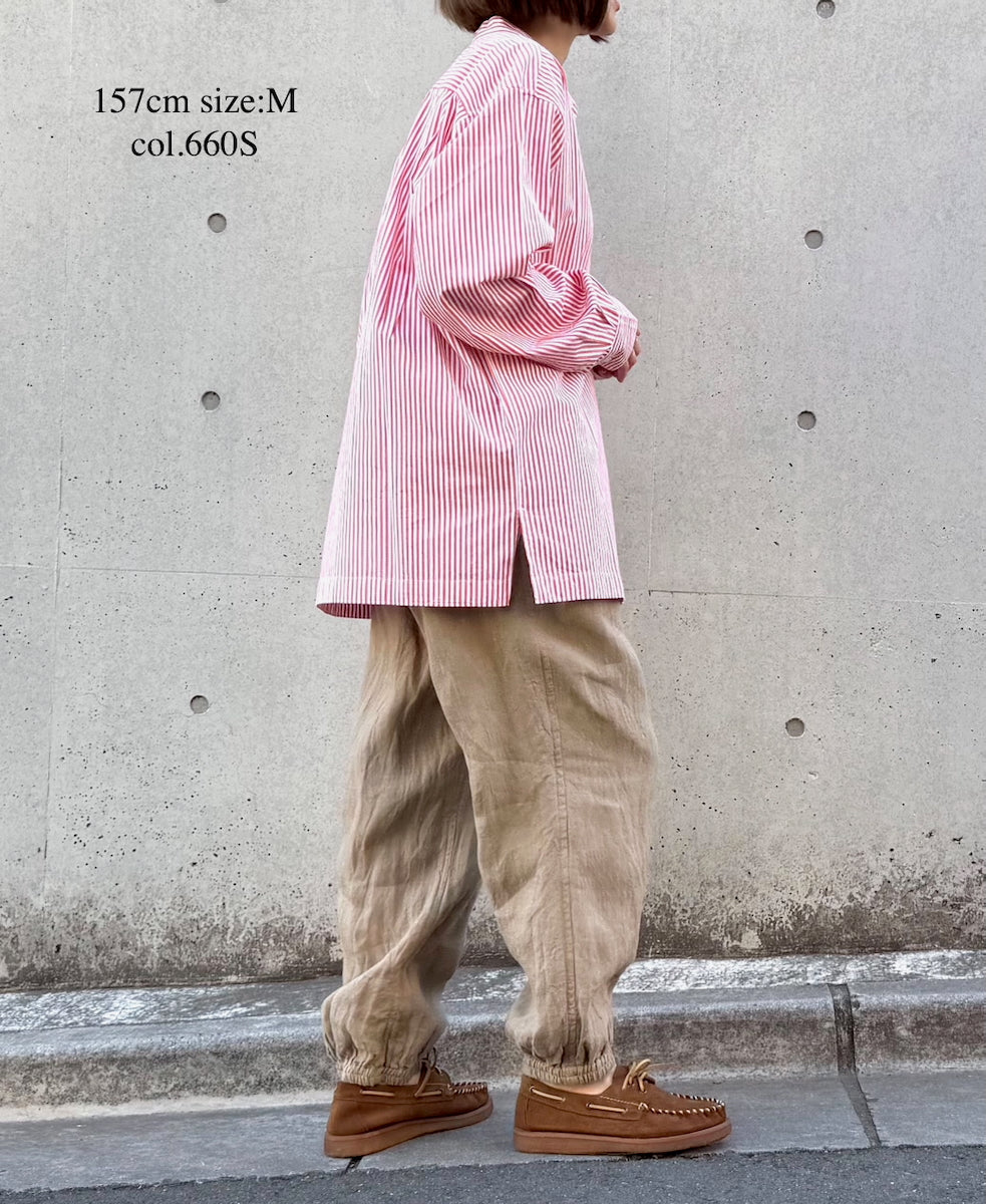 NVL2613 POPLIN STRIPE BANDED COLLAR L/SL SHIRT