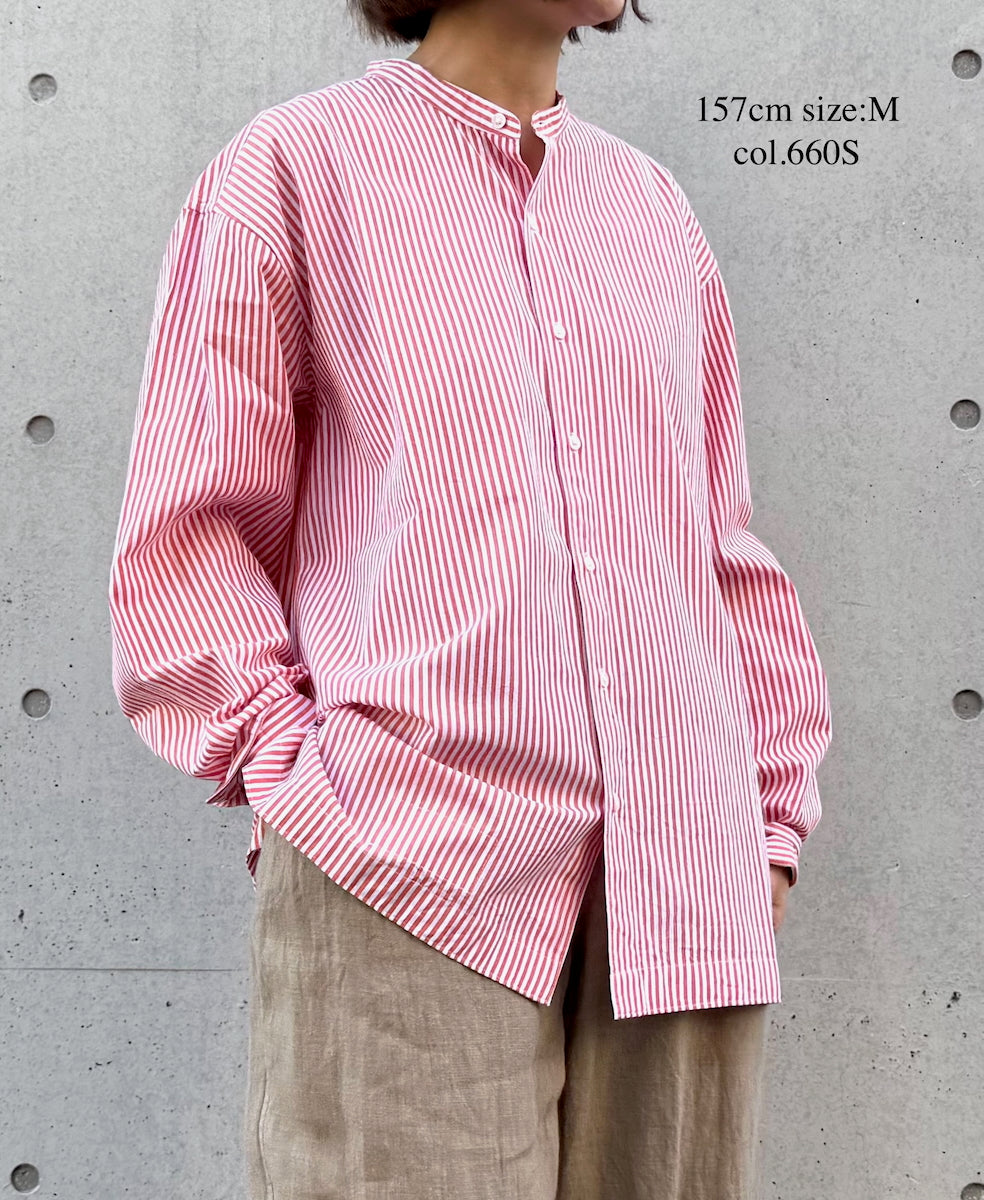 NVL2613 POPLIN STRIPE BANDED COLLAR L/SL SHIRT