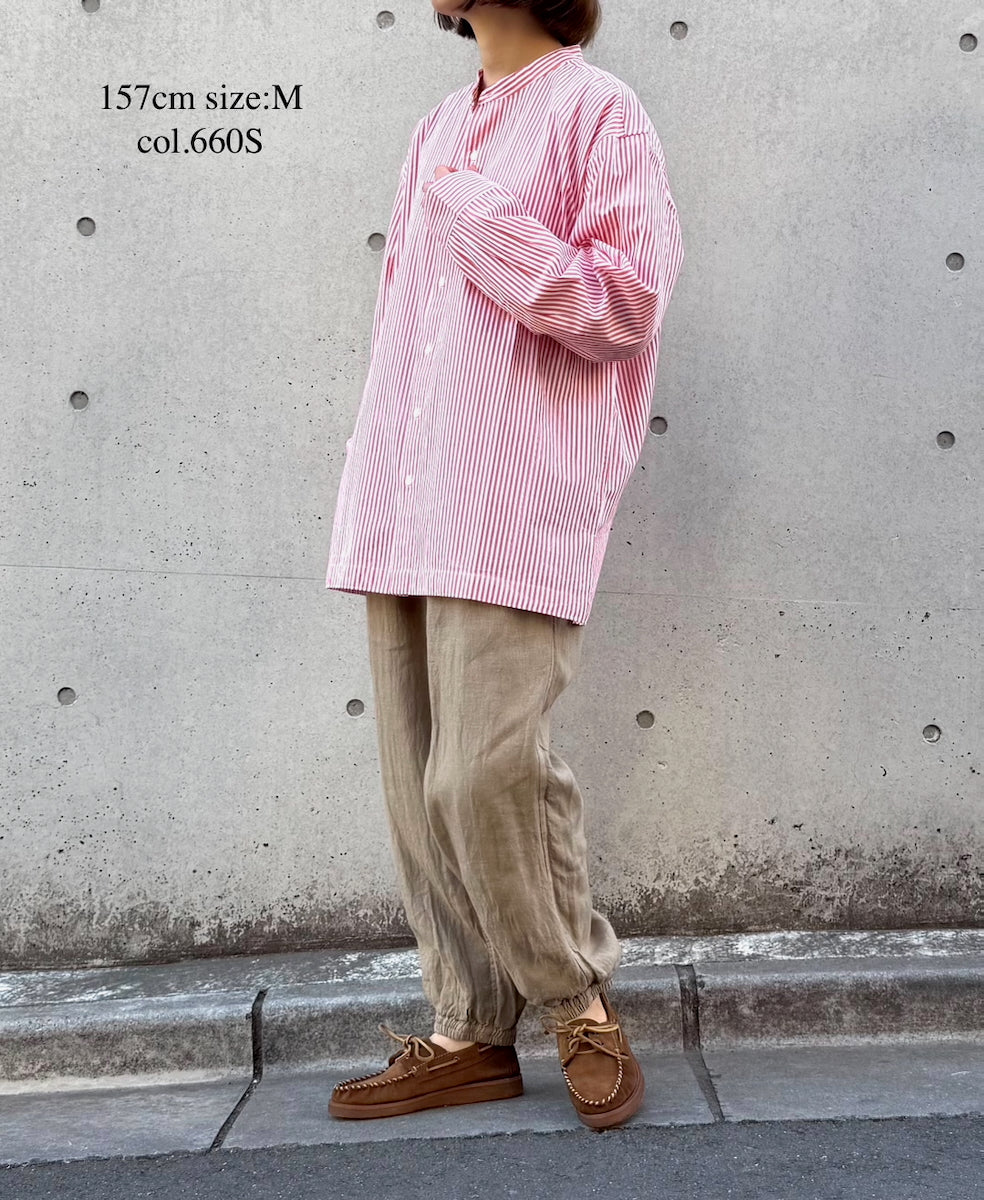 NVL2613 POPLIN STRIPE BANDED COLLAR L/SL SHIRT
