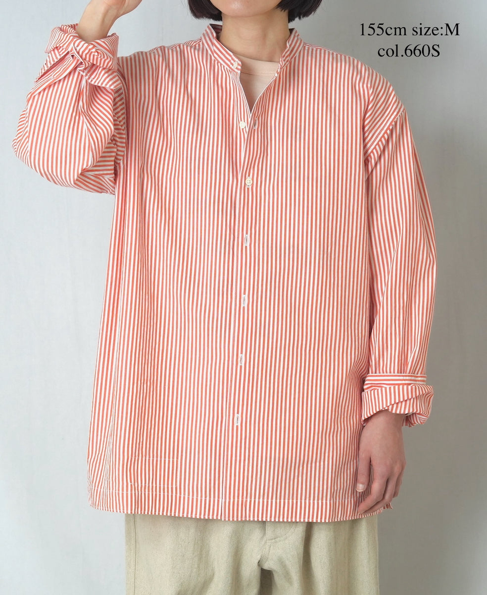NVL2613 POPLIN STRIPE BANDED COLLAR L/SL SHIRT