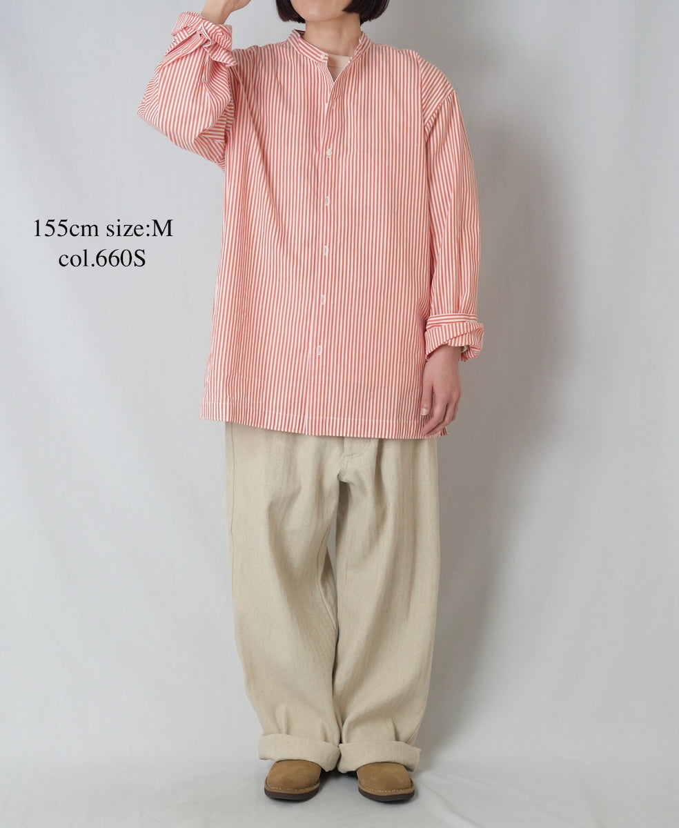 NVL2613 POPLIN STRIPE BANDED COLLAR L/SL SHIRT
