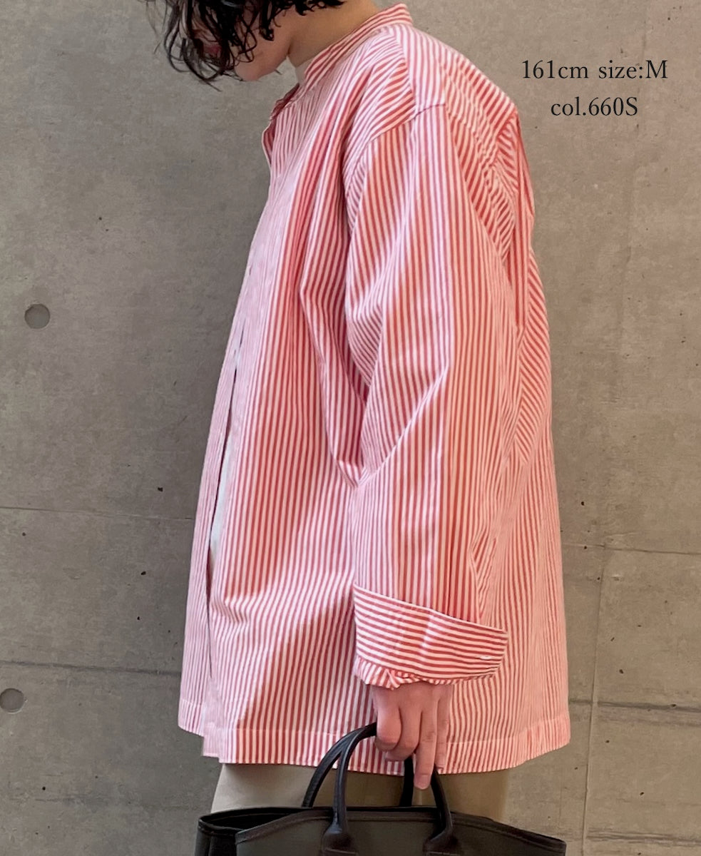NVL2613 POPLIN STRIPE BANDED COLLAR L/SL SHIRT