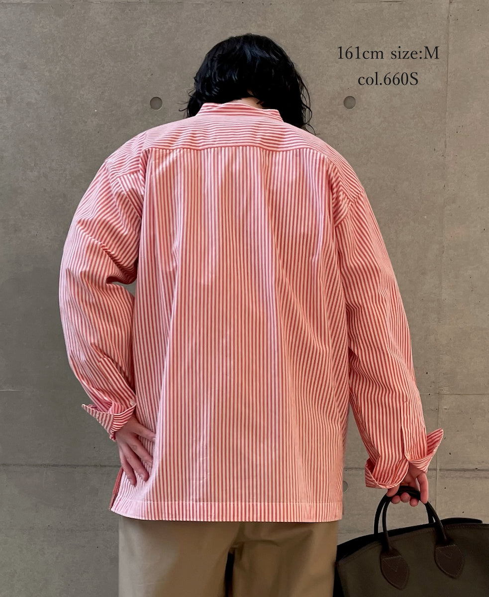 NVL2613 POPLIN STRIPE BANDED COLLAR L/SL SHIRT