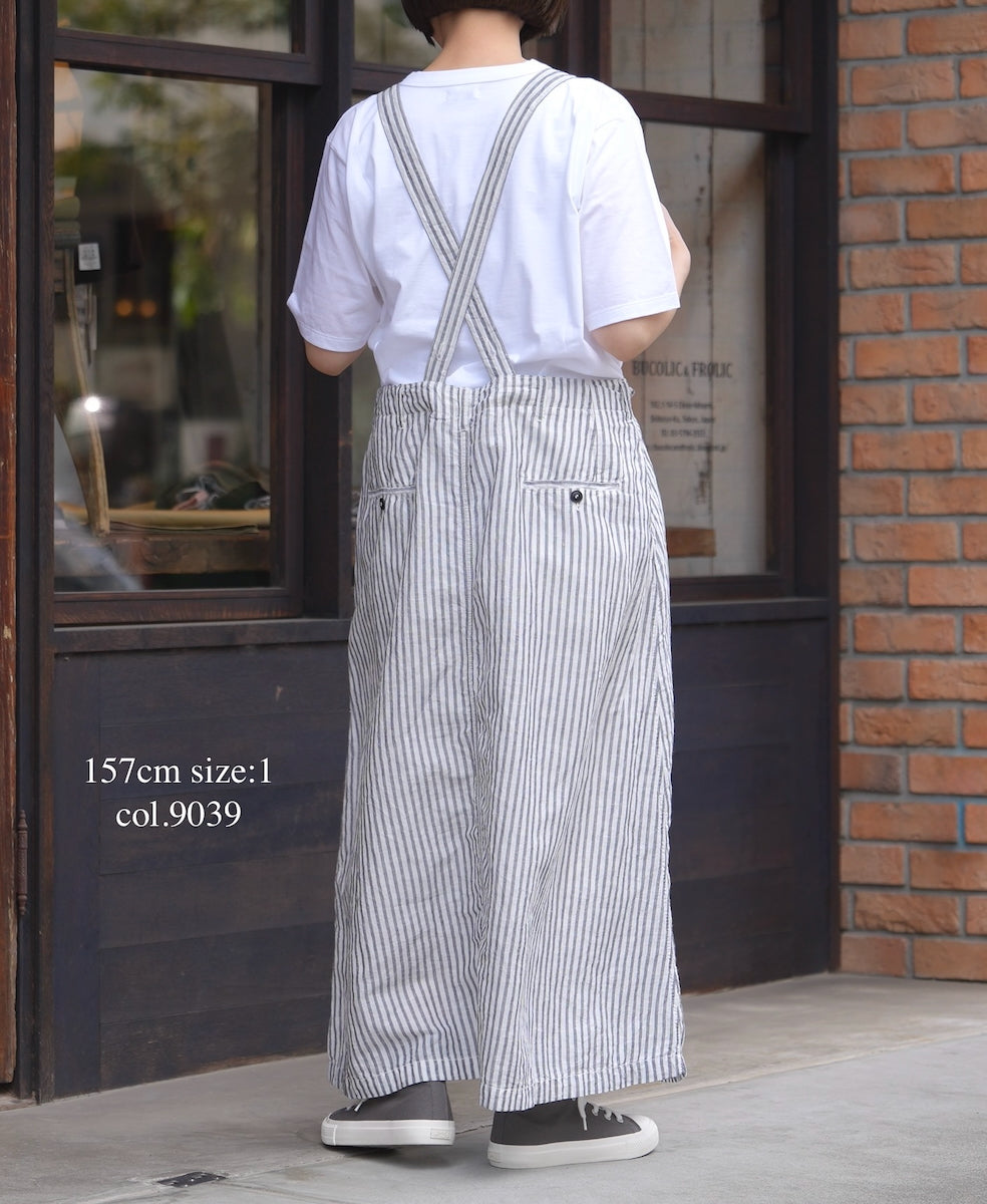 ISNAM2611S LINEN/COTTON STRIPE ADJUSTER TACK SKIRT WITH SUSPENDERS
