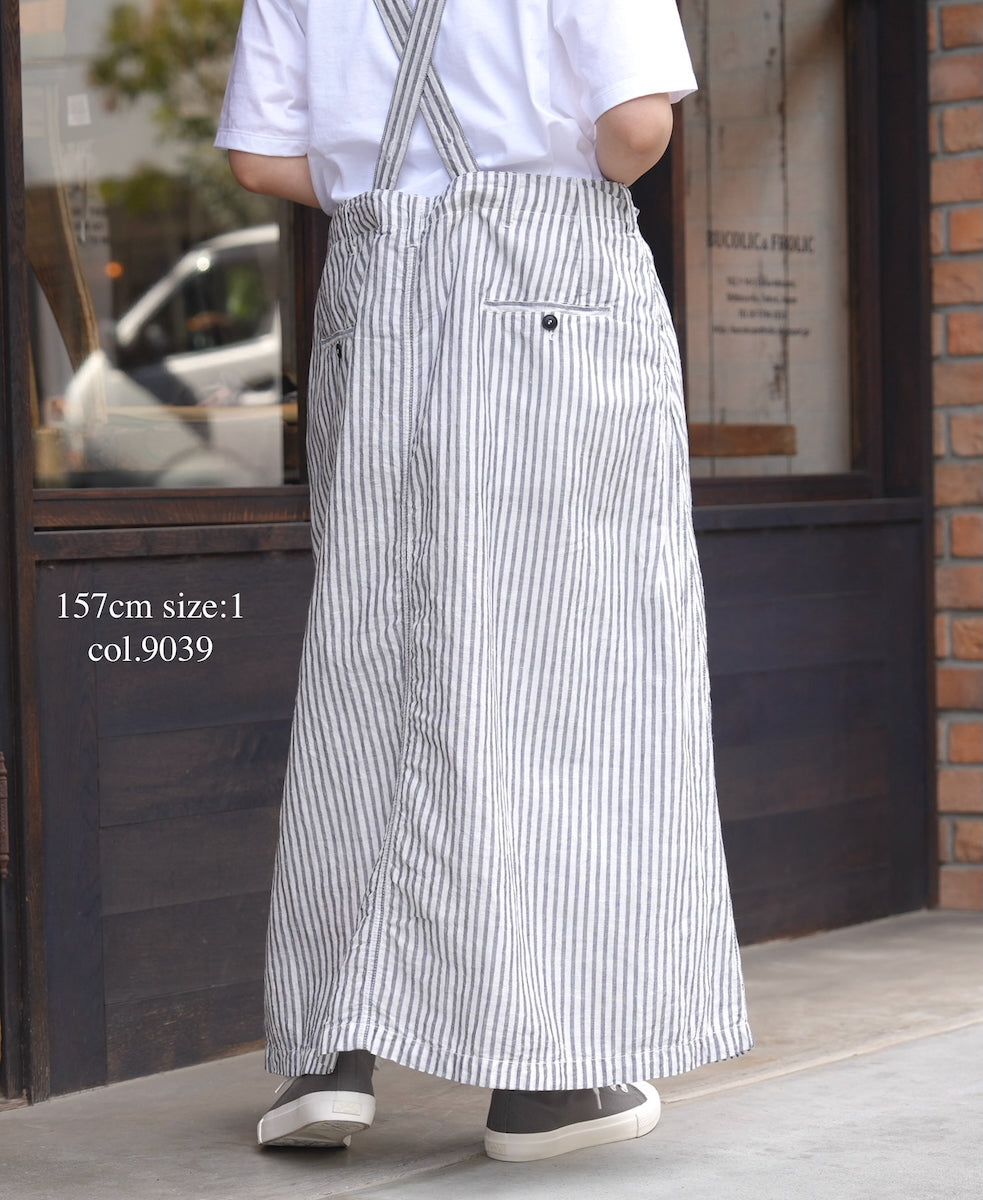 ISNAM2611S LINEN/COTTON STRIPE ADJUSTER TACK SKIRT WITH SUSPENDERS