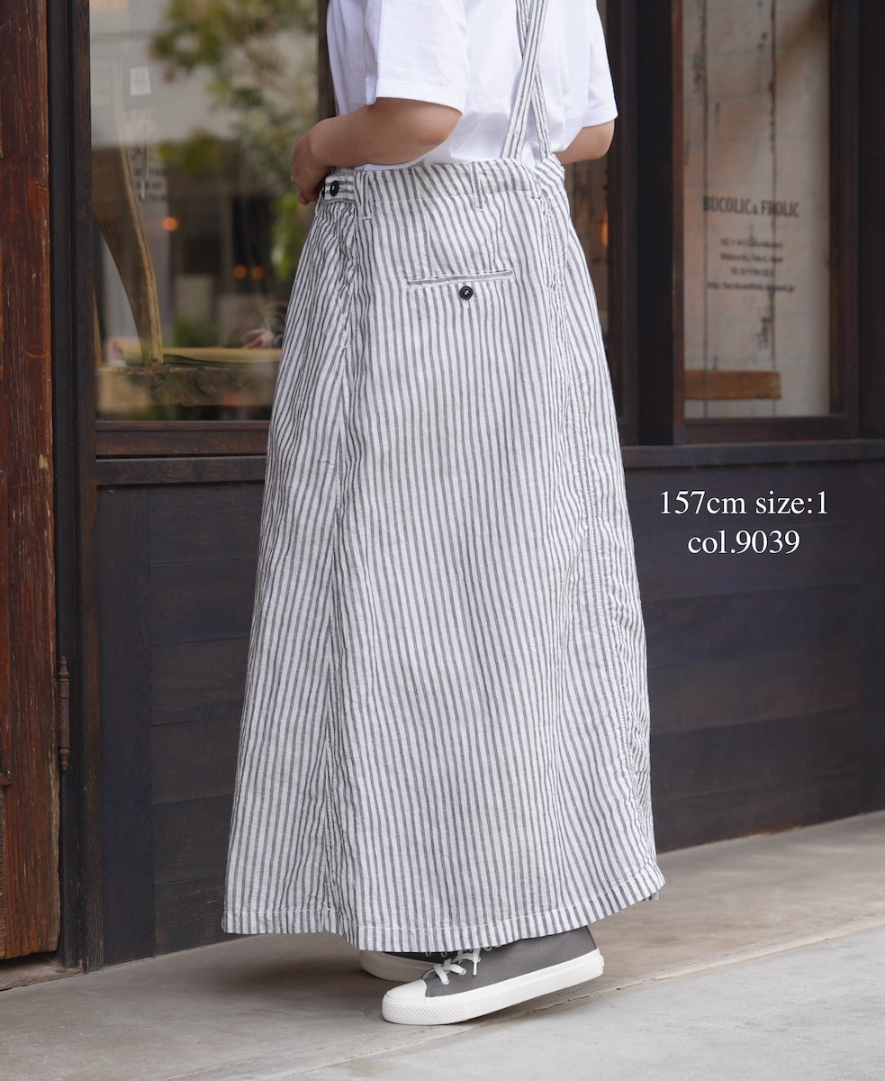 ISNAM2611S LINEN/COTTON STRIPE ADJUSTER TACK SKIRT WITH SUSPENDERS