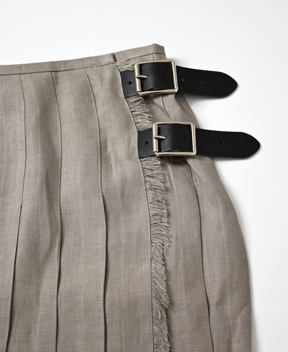 NOD0901 ILISH LINEN  LOW WAIST PLEATS WRAP SKIRT LENGTH 80cm (WITH PIN)