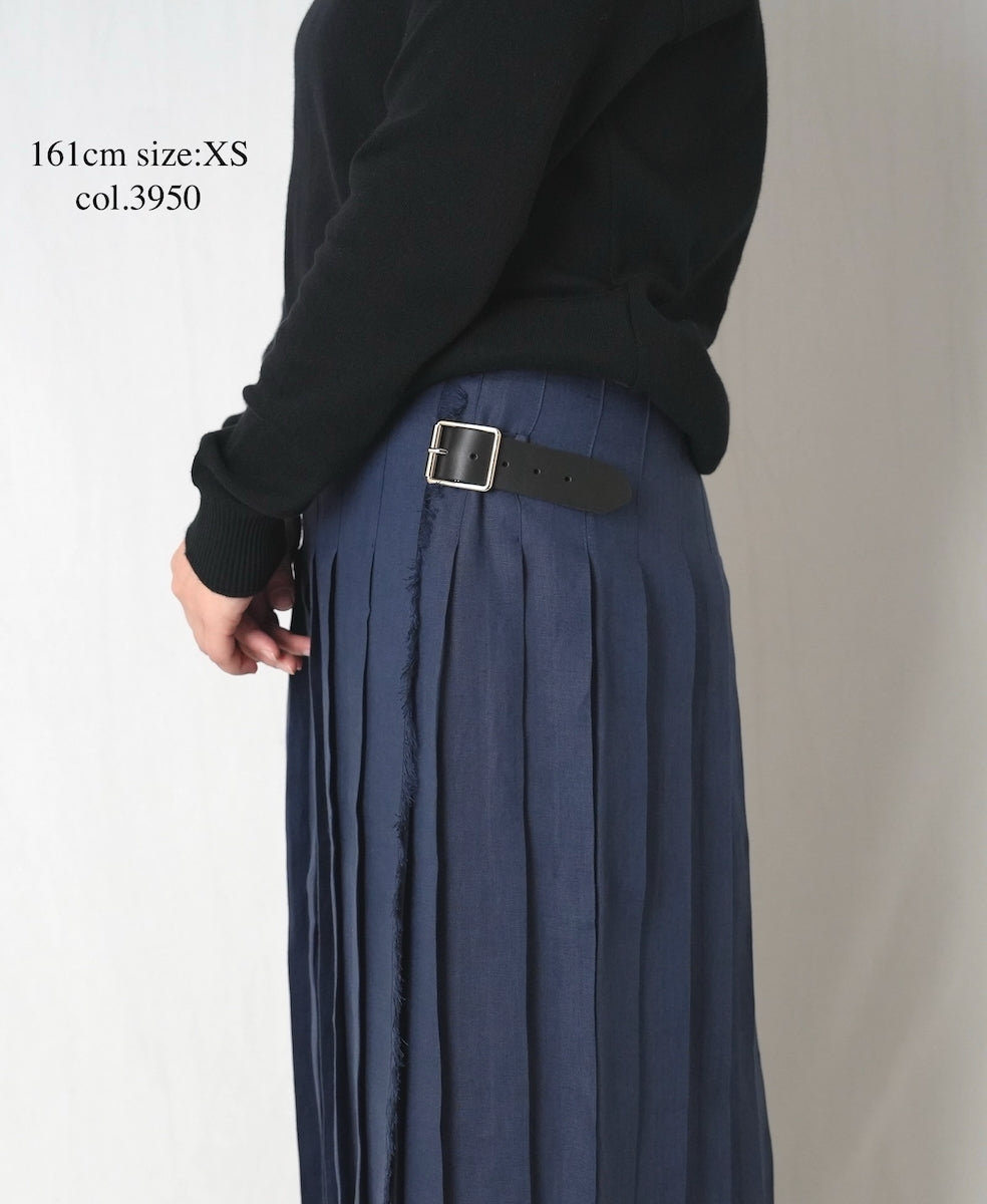 NOD0901 ILISH LINEN  LOW WAIST PLEATS WRAP SKIRT LENGTH 80cm (WITH PIN)