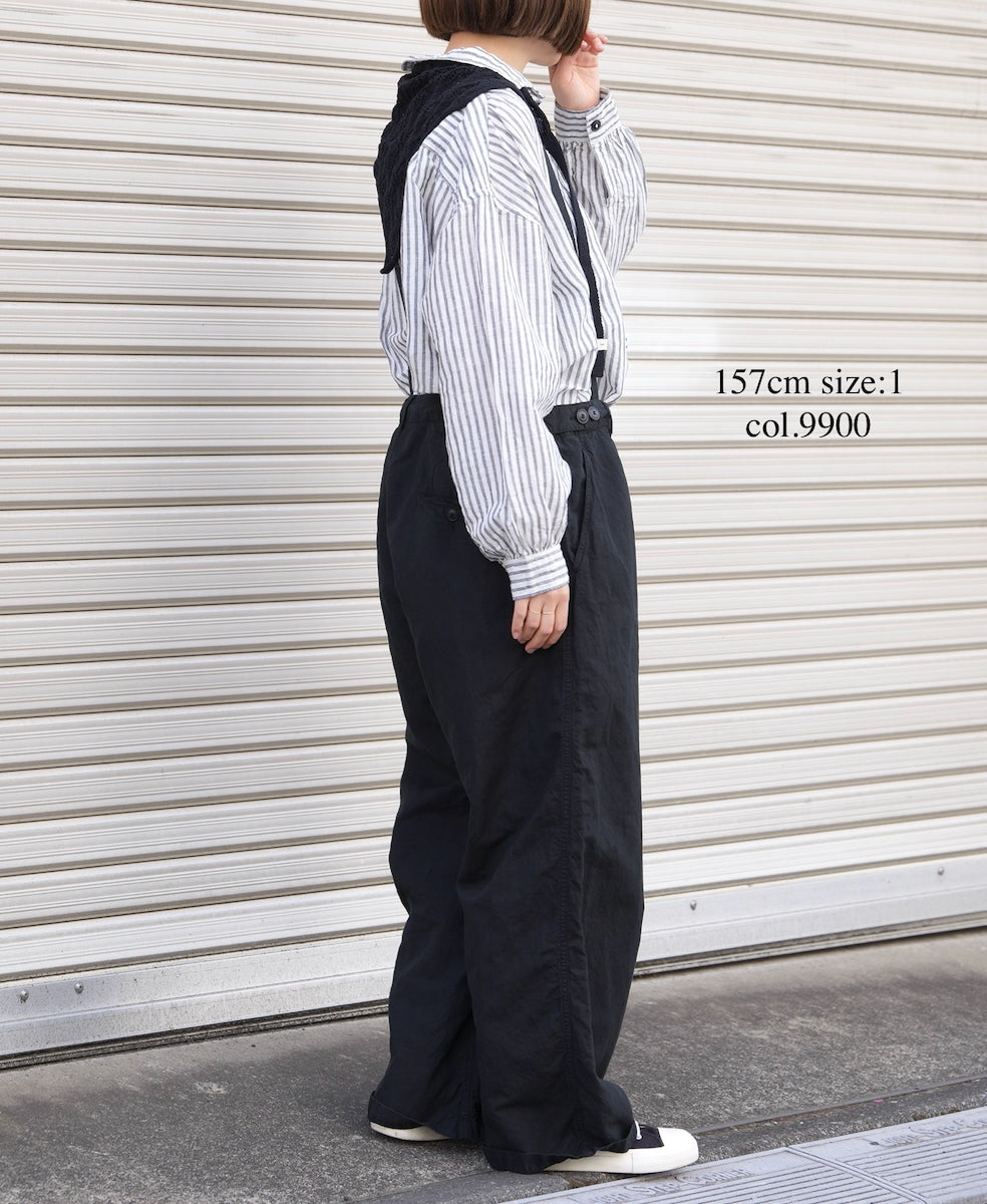 ISNAM2604D LINEN/COTTON PLAIN OVERDYE ADJUSTER TACK PANTS WITH SUSPENDERS
