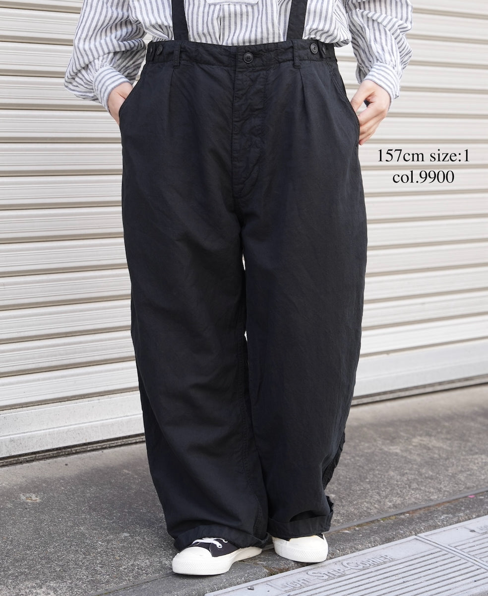 ISNAM2604D LINEN/COTTON PLAIN OVERDYE ADJUSTER TACK PANTS WITH SUSPENDERS