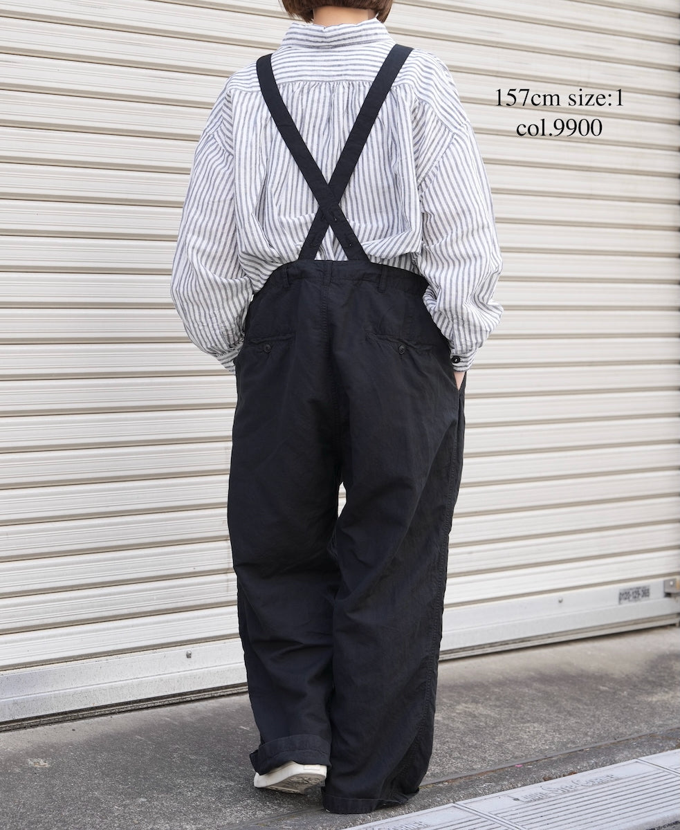 ISNAM2604D LINEN/COTTON PLAIN OVERDYE ADJUSTER TACK PANTS WITH SUSPENDERS
