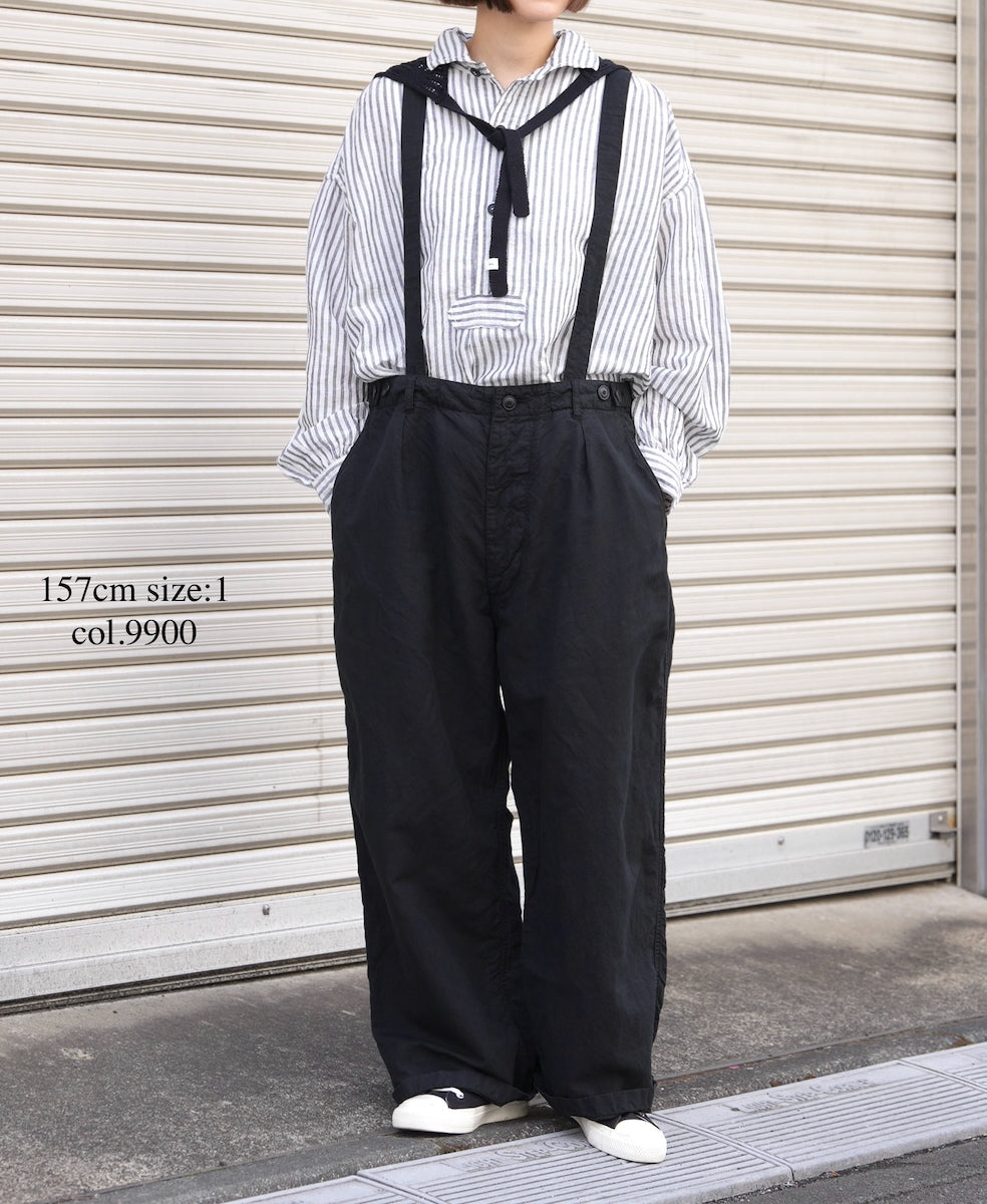 ISNAM2604D LINEN/COTTON PLAIN OVERDYE ADJUSTER TACK PANTS WITH SUSPENDERS