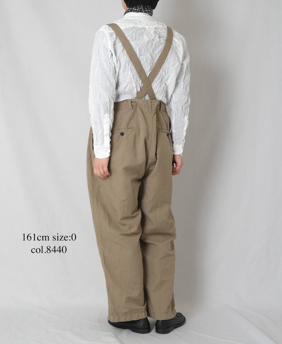 ISNAM2604D LINEN/COTTON PLAIN OVERDYE ADJUSTER TACK PANTS WITH SUSPENDERS