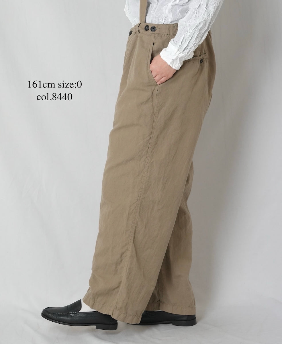 ISNAM2604D LINEN/COTTON PLAIN OVERDYE ADJUSTER TACK PANTS WITH SUSPENDERS