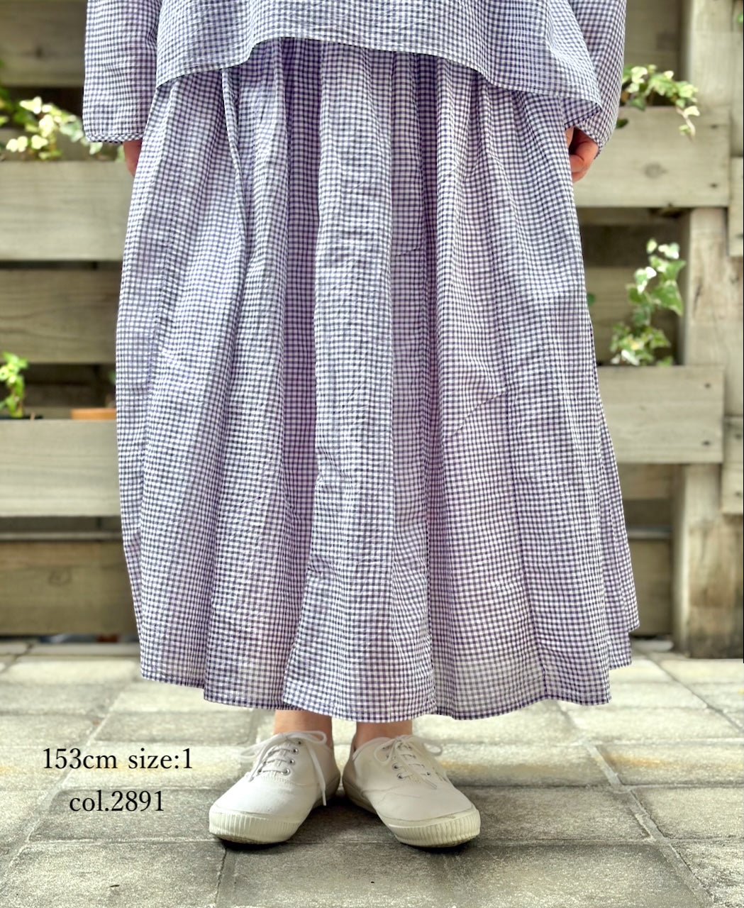 INMDS26026 HANDWOVEN COTTON/SILK SMALL GINGHAM CHECK GATHERED SKIRT