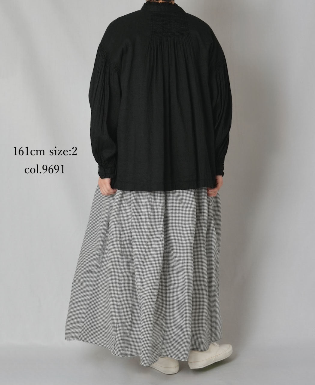 INMDS26026 HANDWOVEN COTTON/SILK SMALL GINGHAM CHECK GATHERED SKIRT