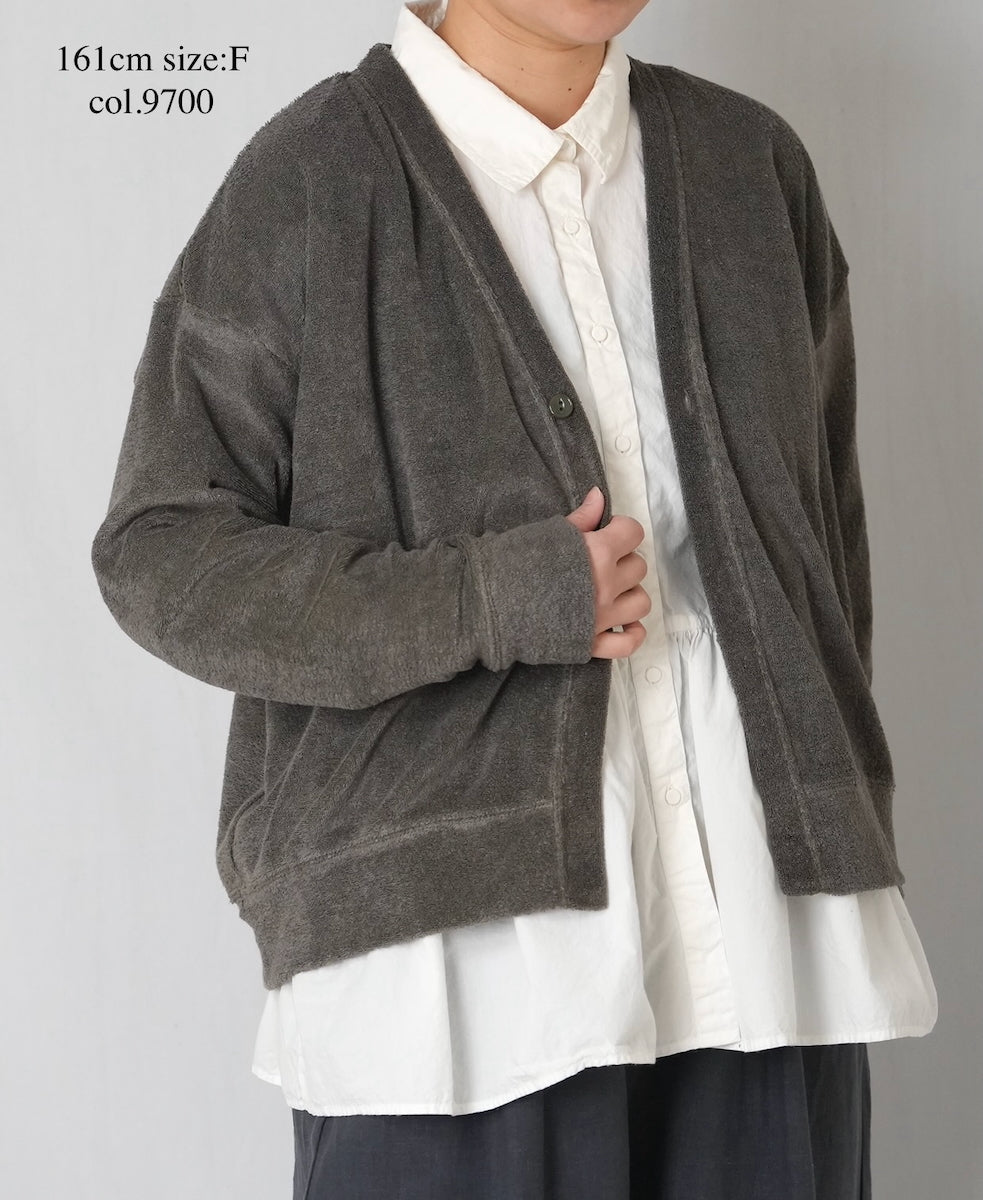 GNSL26031 LINEN/POLYESTER PILE V-NECK 1BUTTON CARDIGAN