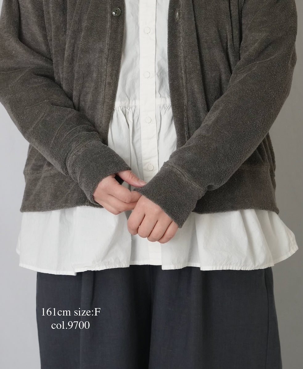 GNSL26031 LINEN/POLYESTER PILE V-NECK 1BUTTON CARDIGAN