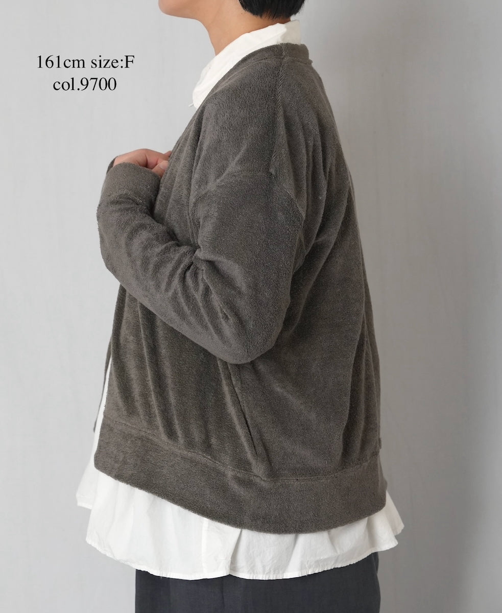 GNSL26031 LINEN/POLYESTER PILE V-NECK 1BUTTON CARDIGAN