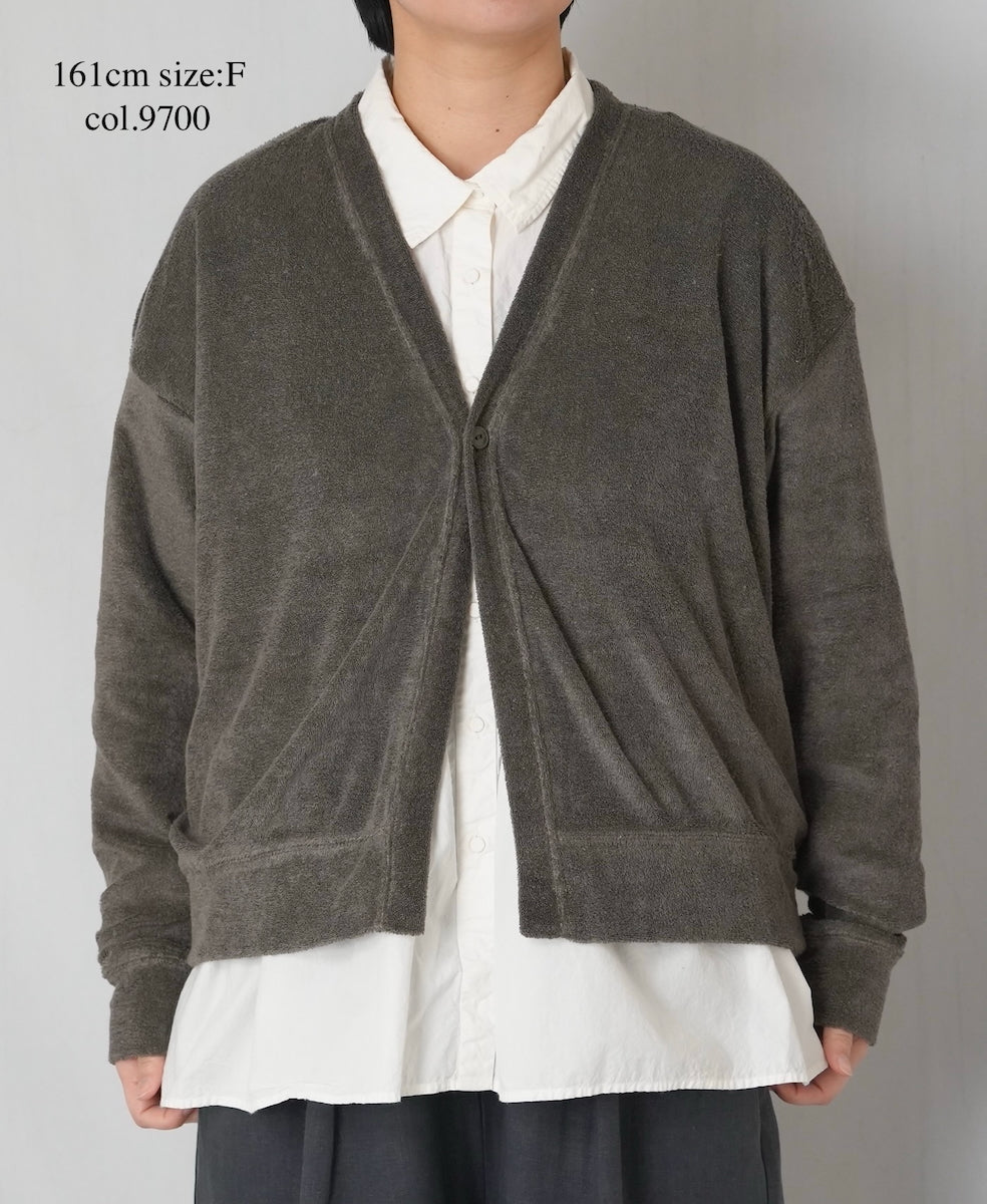 GNSL26031 LINEN/POLYESTER PILE V-NECK 1BUTTON CARDIGAN