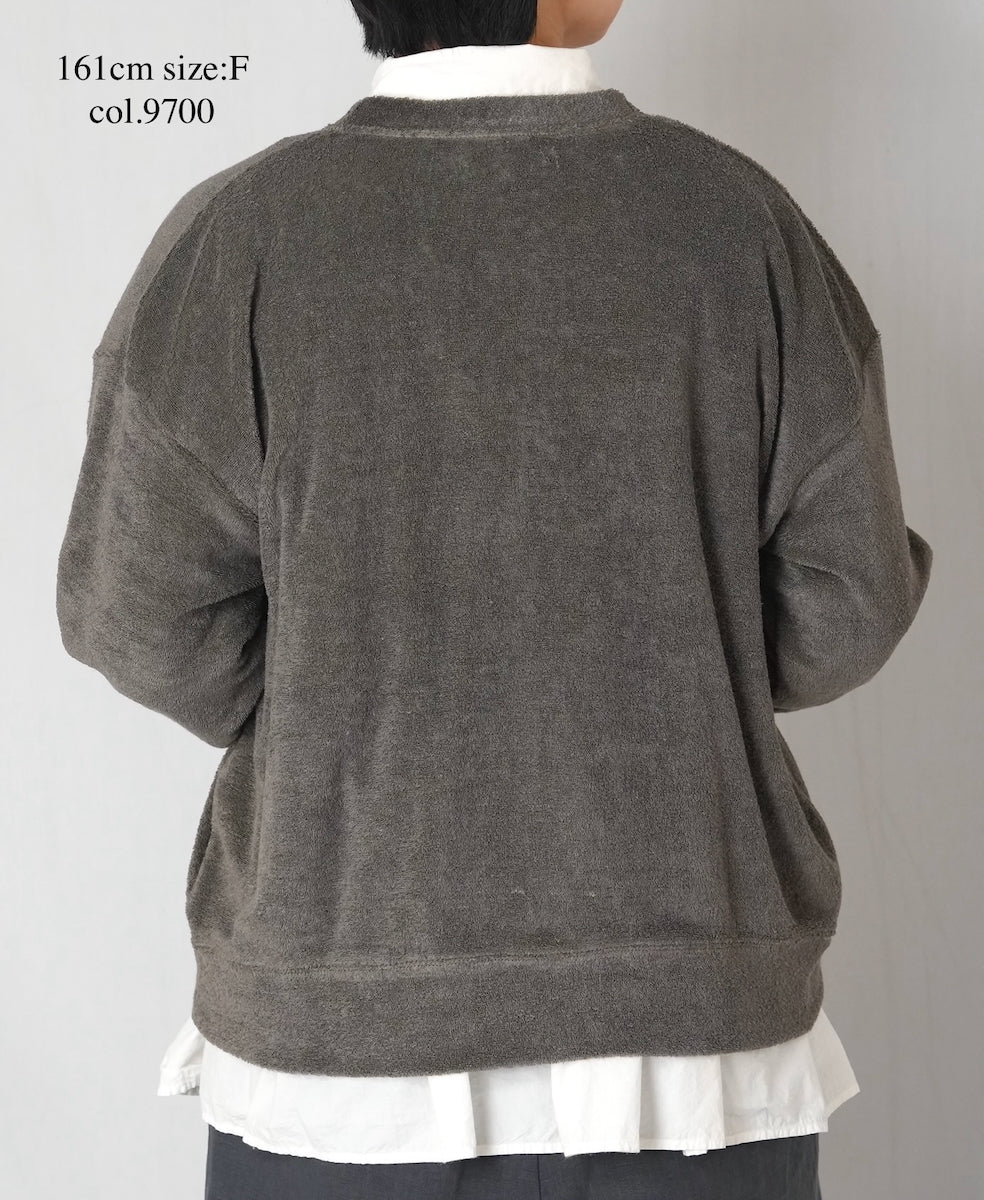 GNSL26031 LINEN/POLYESTER PILE V-NECK 1BUTTON CARDIGAN