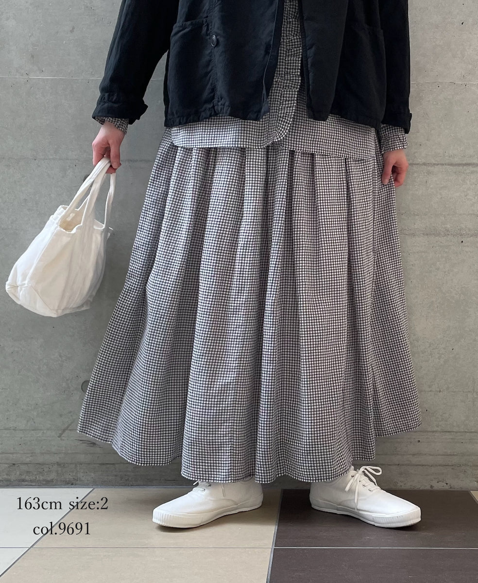 INMDS26026 HANDWOVEN COTTON/SILK SMALL GINGHAM CHECK GATHERED SKIRT