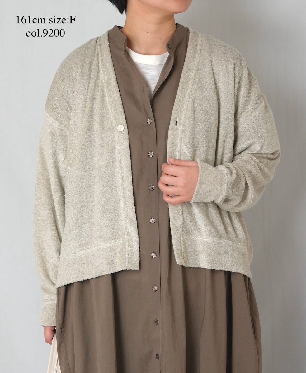 GNSL26031 LINEN/POLYESTER PILE V-NECK 1BUTTON CARDIGAN